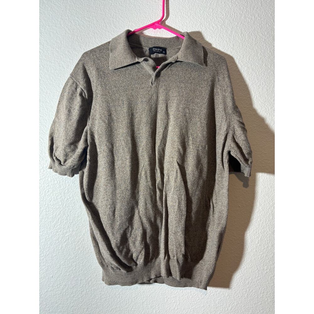 Toscano Size XXL Made in Italy Taupe Cinched Ribbed Hem Cotton Polo Short Sleeve